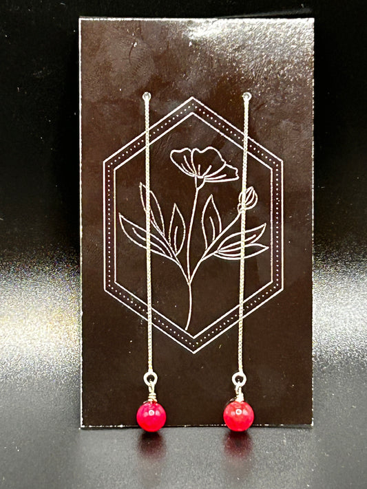 Red Agate Threader Earrings